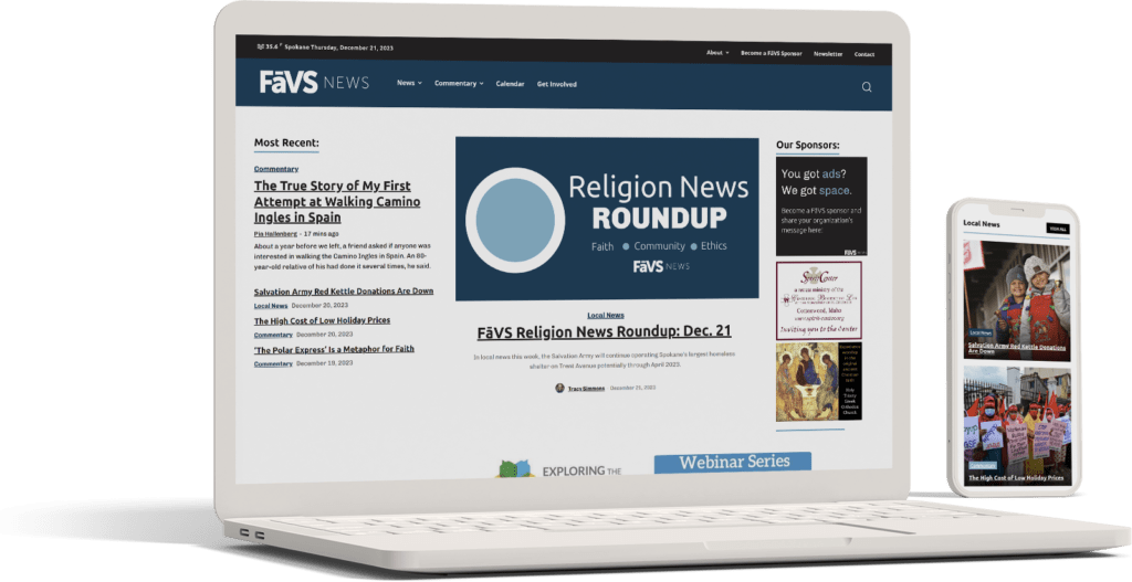 A computer monitor and a smartphone displaying the homepage of a news website focused on religion-related content, enhanced by SEO services.